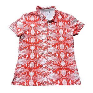 NVO Sport Women's SZ Large Short Sleeve Golf/Athletic Polo Shirt Orange/White
